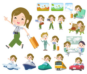 Fototapeta premium 旅行に関するカジュアルファッション女性のセット