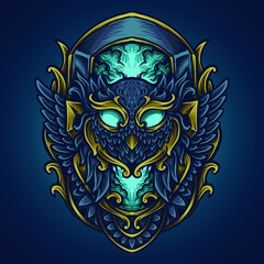 artwork and t shirt design tiger skull owl with engraving ornament