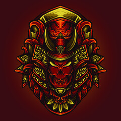 artwork and t shirt design tiger skull samurai oni engraving ornament