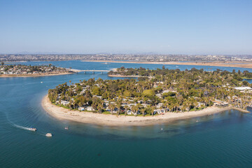 Paradise Point with boats in blue water, Mission Bay San Diego