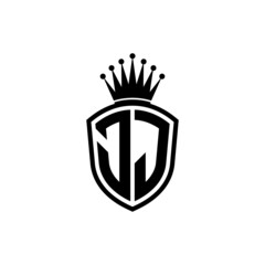 Monogram logo with shield and crown black simple JJ