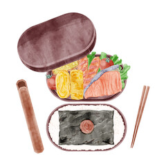 日本ののり弁当の手描き水彩風イラスト