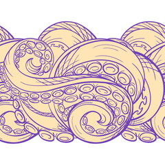 Sea beast tentacles vector horizontal seamless border.