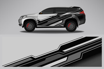 Fototapeta premium Wrap car vector design decal. Graphic abstract line racing background design for vehicle, race car, rally, adventure livery camouflage.