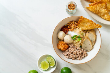 spicy egg noodles with fish balls and shrimp balls without soup