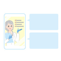 スマートフォンでオンライン診断を行う女性医師