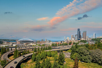 Fototapeta na wymiar Seattle city downtown skyline cityscape of Washington state in USA