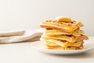 waffle stack with butter and honey