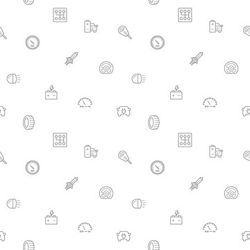 Seamless pattern with Car parts and car service icon on white background. Included the icons speed meter, electric car, EV charging, station, energy, battery, oil and other.