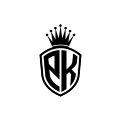 Monogram logo with shield and crown black simple PK - obrazy, fototapety, plakaty