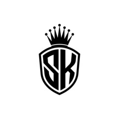 Monogram logo with shield and crown black simple SK