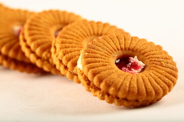 Fresh baked jam filled biscuits.