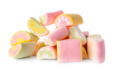 Tasty marshmallows on white background