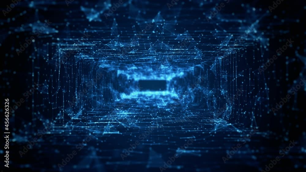 Poster tunnel sci-fi digital cyberspace, digital data network and blockchain connections. technology digita