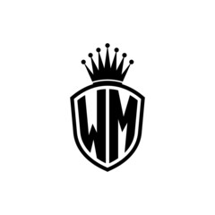 Monogram logo with shield and crown black simple WM