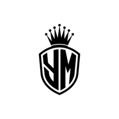 Monogram logo with shield and crown black simple YM