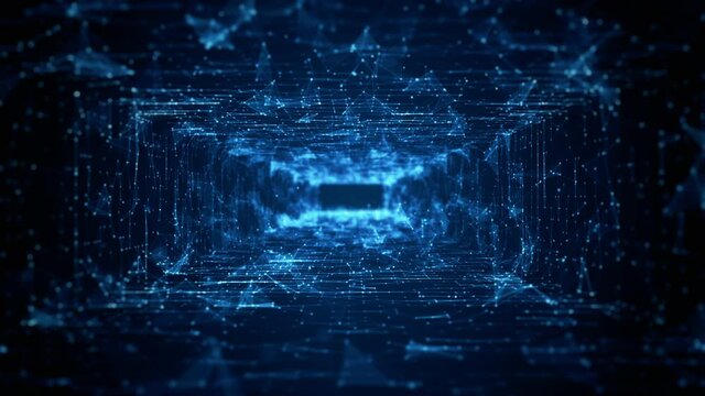 Tunnel Sci-Fi Digital Cyberspace, Digital Data Network and Blockchain Connections. Technology Digital Data Background Concept.