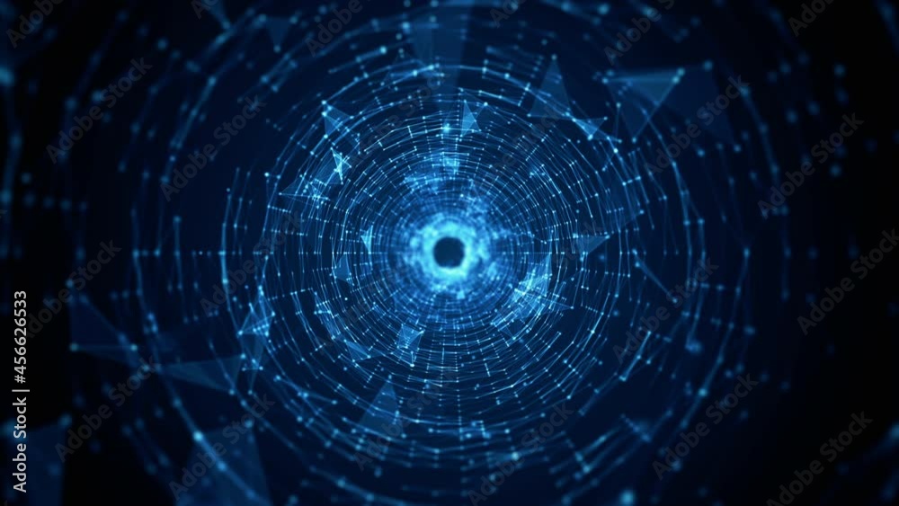 Poster tunnel sci-fi digital cyberspace, digital data network and blockchain connections. technology digita
