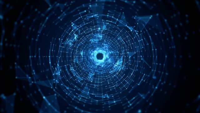 Tunnel Sci-Fi Digital Cyberspace, Digital Data Network and Blockchain Connections. Technology Digital Data Background Concept.