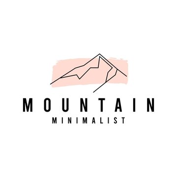 Mountain minimalist one line watercolor logo design vector