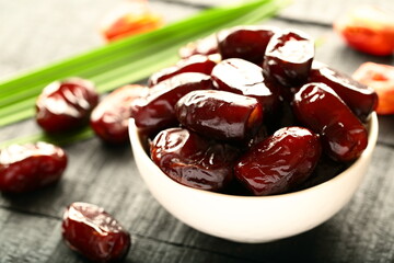 Bowl of delicious and healthy dates  dry fruit  