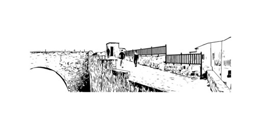 Obraz premium Building view with landmark of Larnaca is the city in Cyprus. Hand drawn sketch illustration in vector.