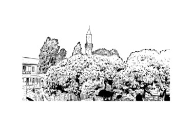 Building view with landmark of Larnaca is the 
city in Cyprus. Hand drawn sketch illustration in vector.