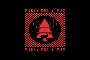 Merry christmas, silhouette cypress tree retro vintage design