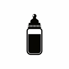 silhoulette baby bottle with milk on white background. vector illustration