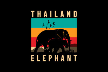 thailand elephant,retro vintage style hand drawing illustrationa