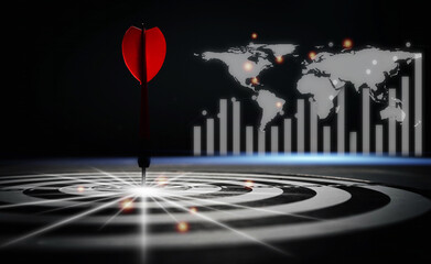 Success goals Targeting the business concept. Businessman throwing red arrow dart to virtual target...