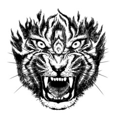 Asian-style illustration of a barking tiger's face