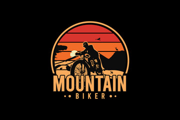 Mountain biker,retro vintage style hand drawing illustration