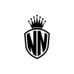 Monogram logo with shield and crown black simple NN