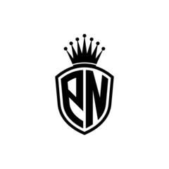 Monogram logo with shield and crown black simple PN