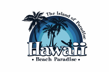 The island of paradise Hawaii beach paradise, design silt retro style