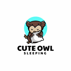Vector Logo Illustration Sleepy Owl Mascot Cartoon Style.