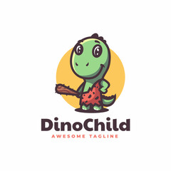 Vector Logo Illustration Dino Child Mascot Cartoon Style.