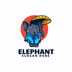 Vector Logo Illustration Elephant Mascot Cartoon Style.