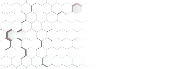 Hexagonal grid surface. Geometry pattern. Abstract white hexagon with copy space background. 3D rendering image	