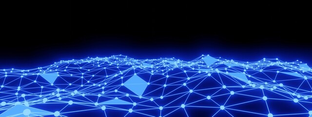 Abstract futuristic molecule structure background. Blue polygonal shapes for computer network or technology concepts. 3D rendering image.