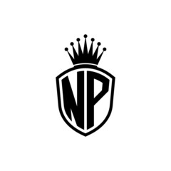 Monogram logo with shield and crown black simple NP © sudjinah