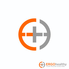 Simple Letter or word EH or EF with plus or cross in circle image graphic icon logo design abstract concept vector stock. Can be used as a symbol related to health or initial