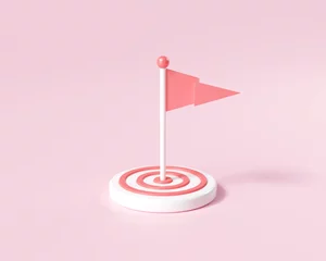 Tuinposter 3D Flag in the middle of target. aimed at a goal, increase motivation, a way to achieve a goal concept. 3d render illustration © StockStyle
