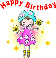 vector cartoon happy birthday card girl