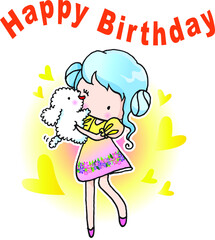 vector cartoon happy birthday card girl