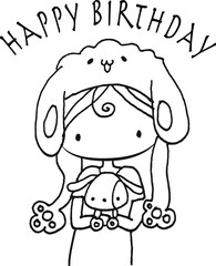 vector cartoon happy birthday card girl
