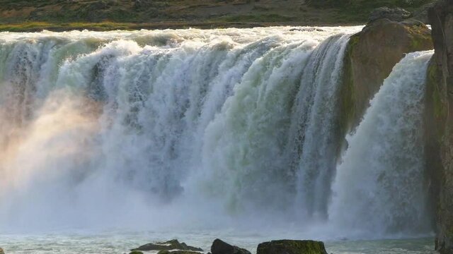 Iceland waterfall Godafoss slow motion closeup