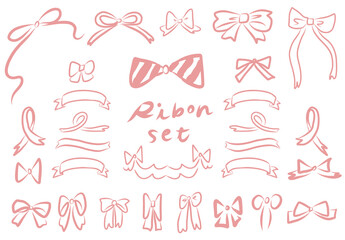 手描きのリボンセット線画