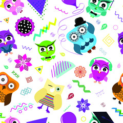 Cartoon seamless pattern with owls. Cartoon owls. 